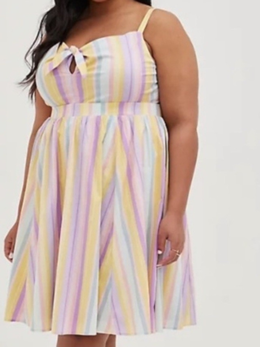 torrid Pastel Stripe Tie-Front Sundress in Yellow, Lavender & Light Blue